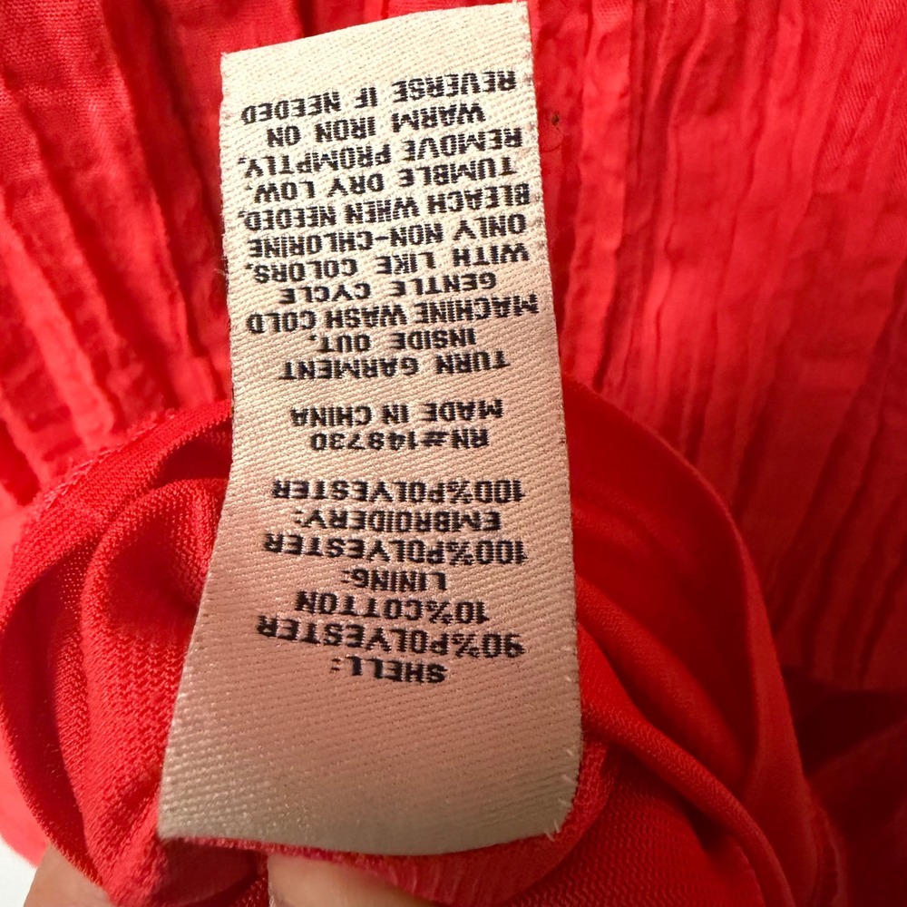 Beige by ECI Red Crinkle Embroidered Floral Boho Shift Dress Peasant Hippie Sz L - Picture 11 of 11